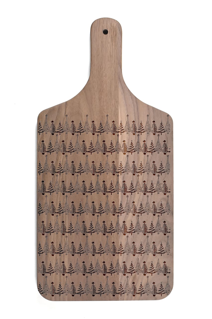 17" Christmas Tree Pattern Walnut Paddle Cutting Board